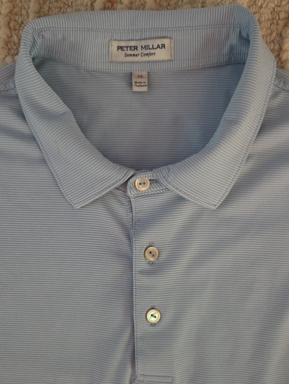 Peter Millar Summer Comfort Blue Micro Stripe Golf Polo Shirt XL